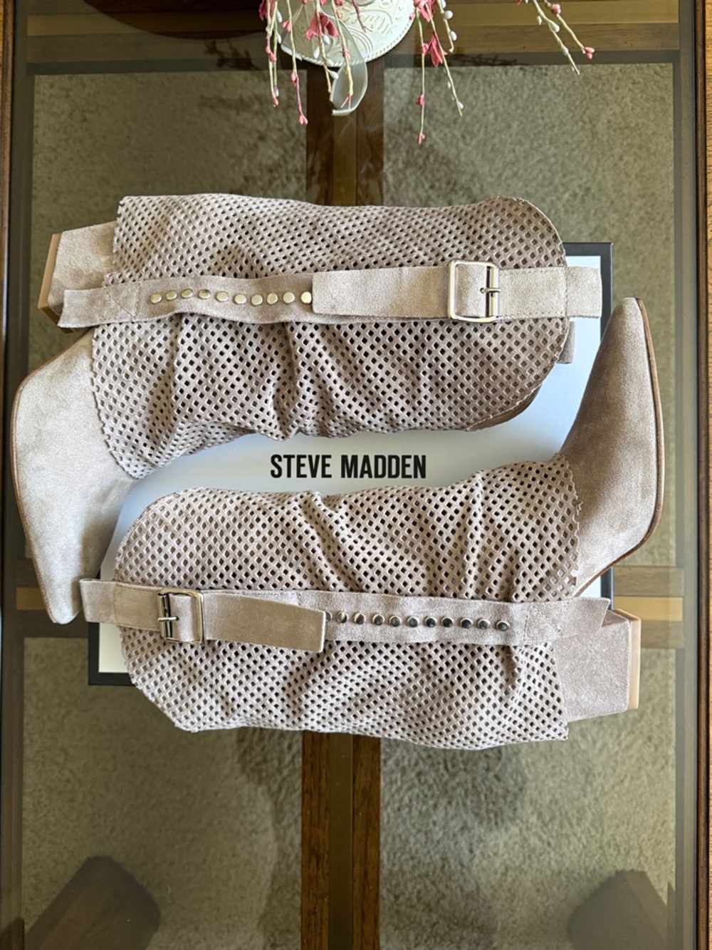 Steve Madden AUBRIELLE Taupe Suede Leather Cuffed Boot -Made in Italy- Size EU38 - Picture 12 of 17
